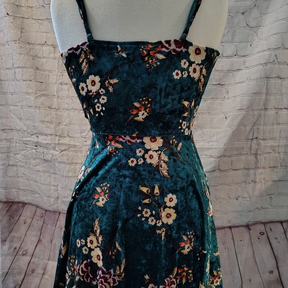 Dress Love Fire Green velvet floral print size Small Junior - Picture 4 of 5